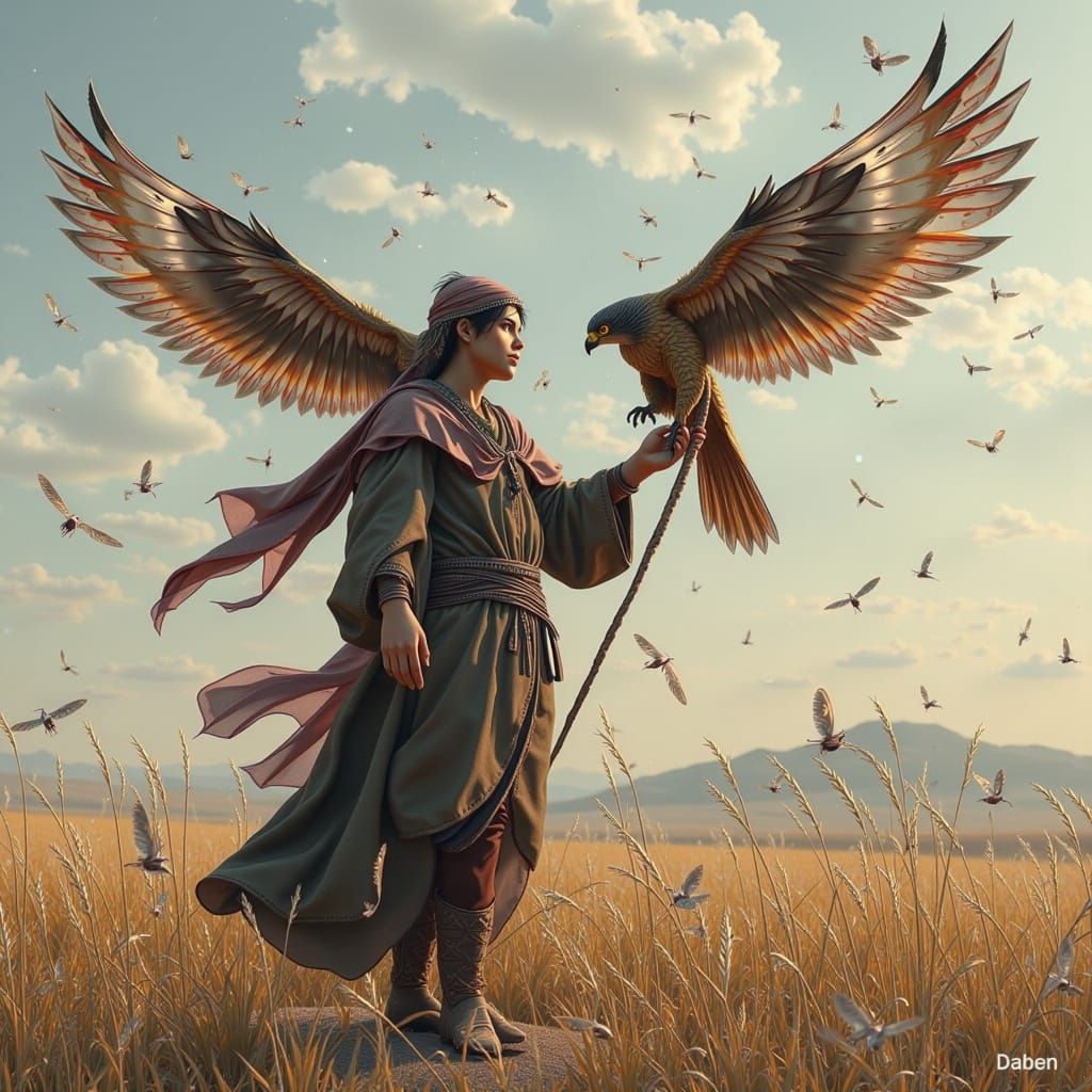 Falcon Landing on Falconer's Arm in Earthy Tones