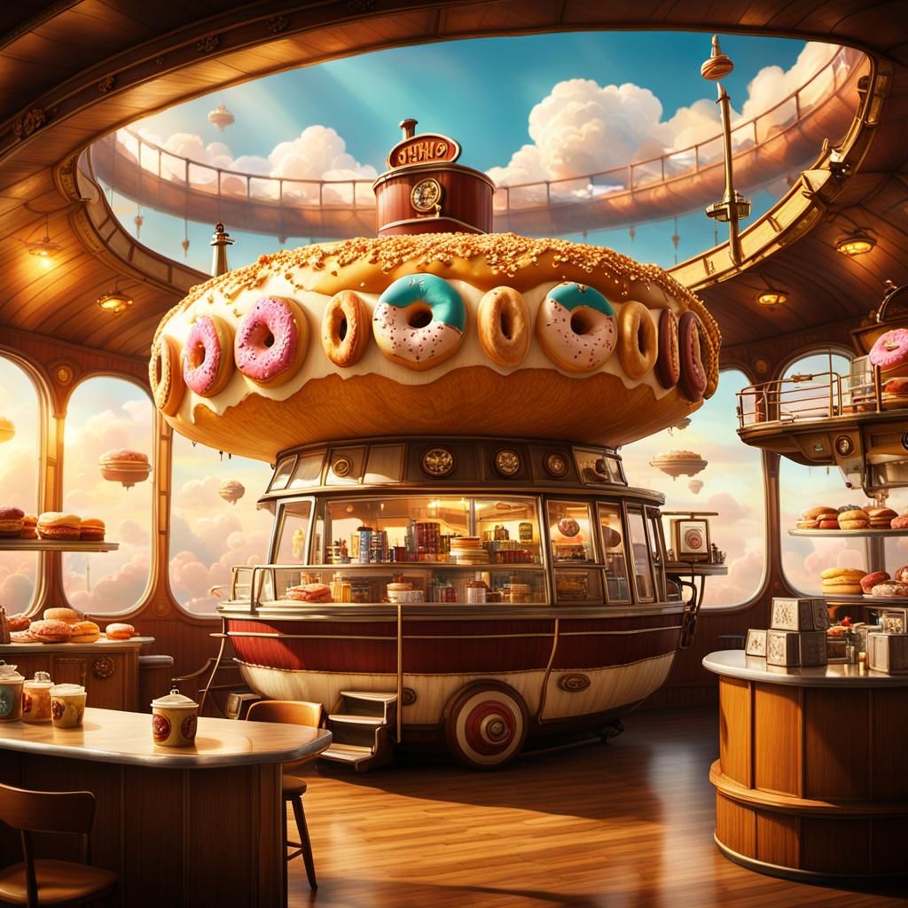 Fantasy Donut Shop Airship in 50s Style