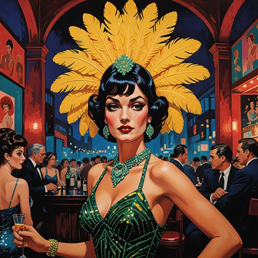 Sultry Showgirl Dances the Night Away in a Vibrant, Retro-In...