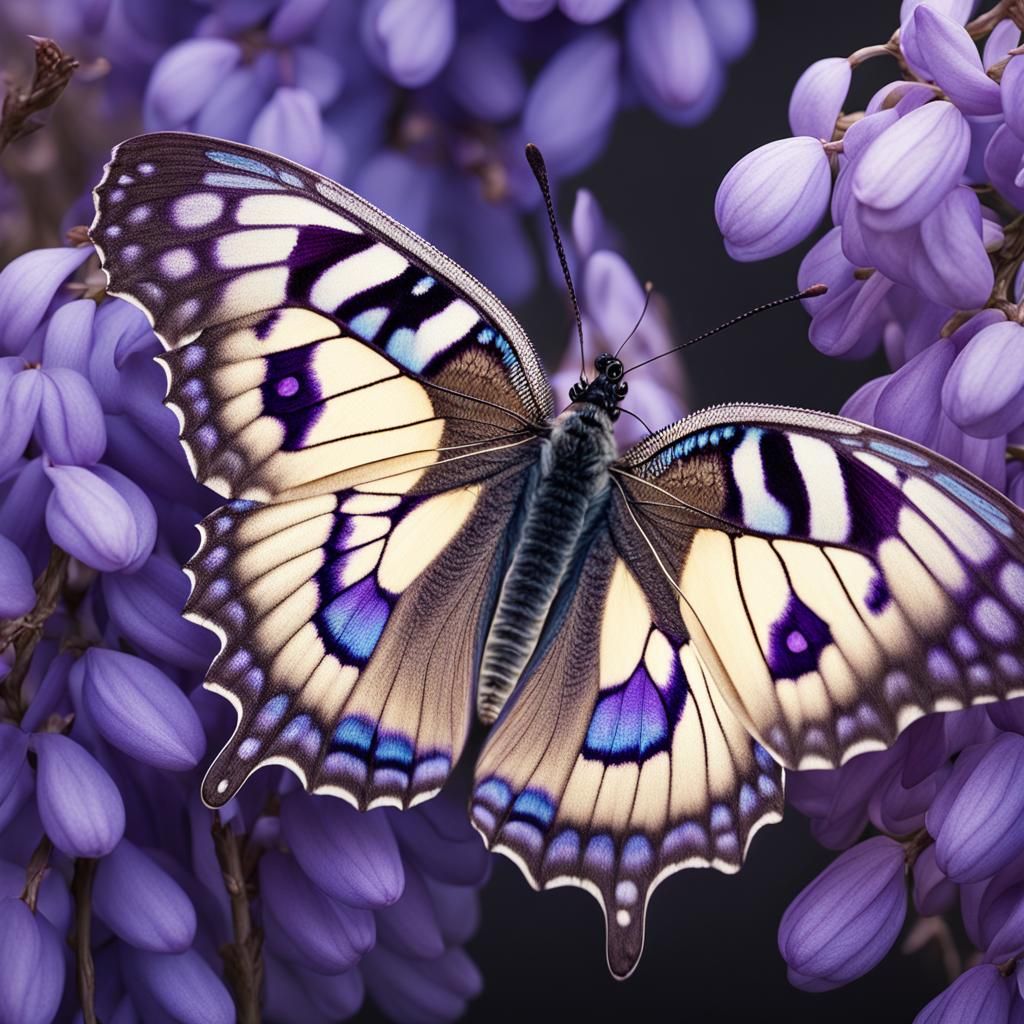 Butterfly on Wisteria: Detailed Digital Matte Painting