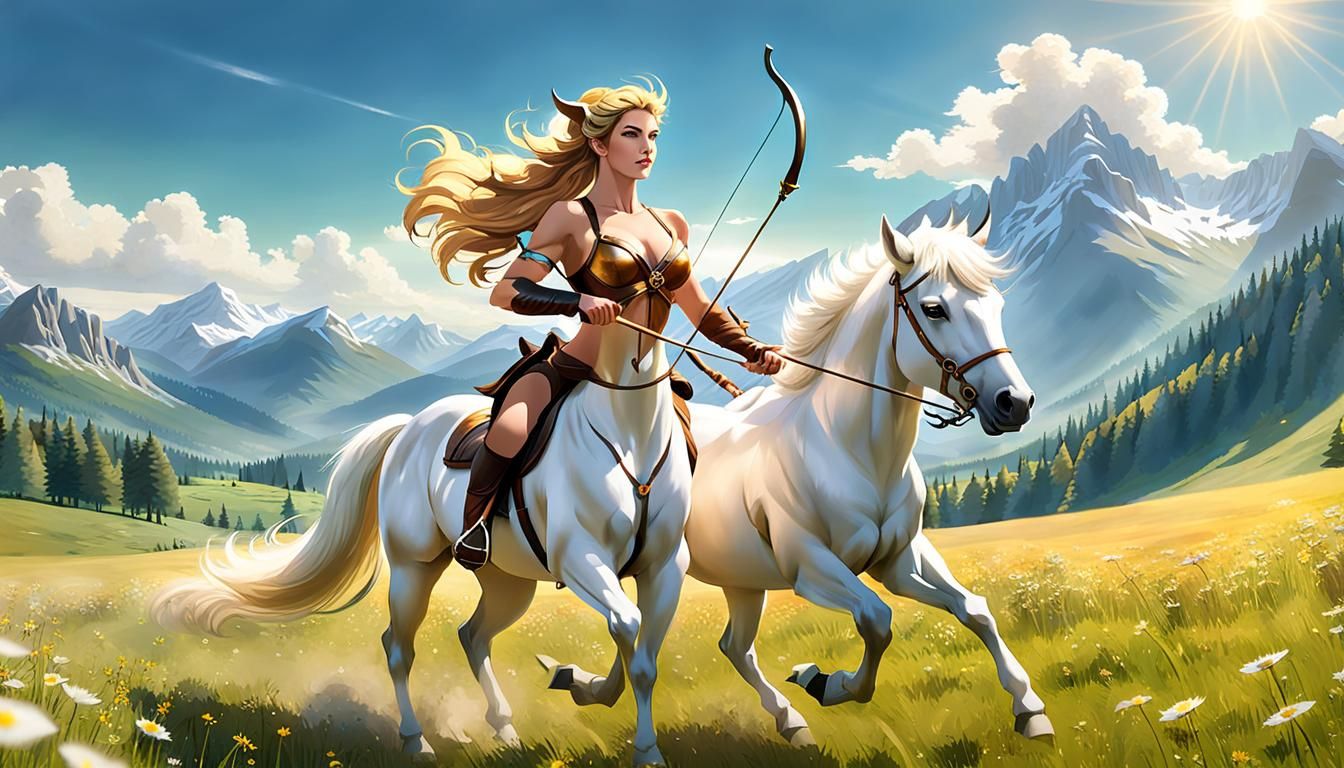 Female Centaur Archer in Sunny Meadow
