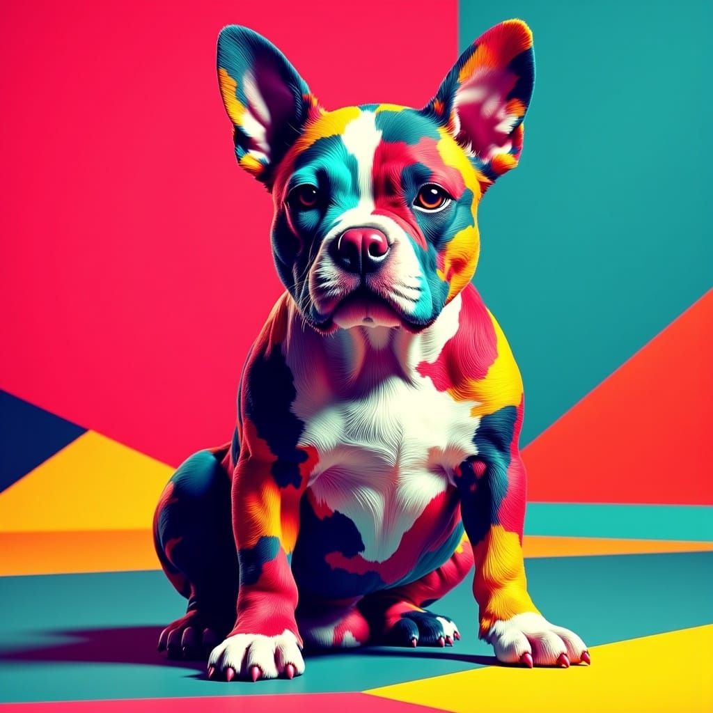 Pop Art American Bully Dog with Patchwork Fur