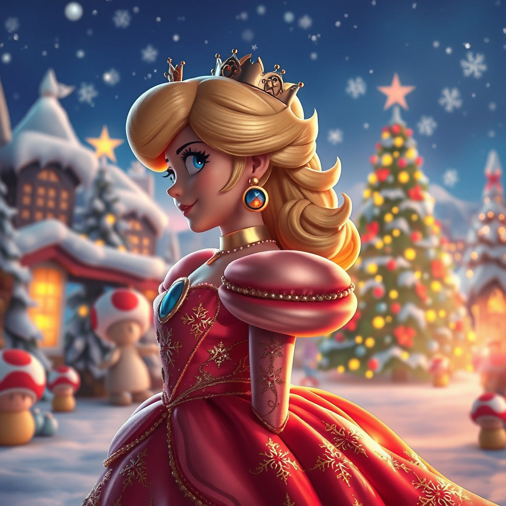 Princess Peach Christmas in Super Mario Wonder: 8K Art