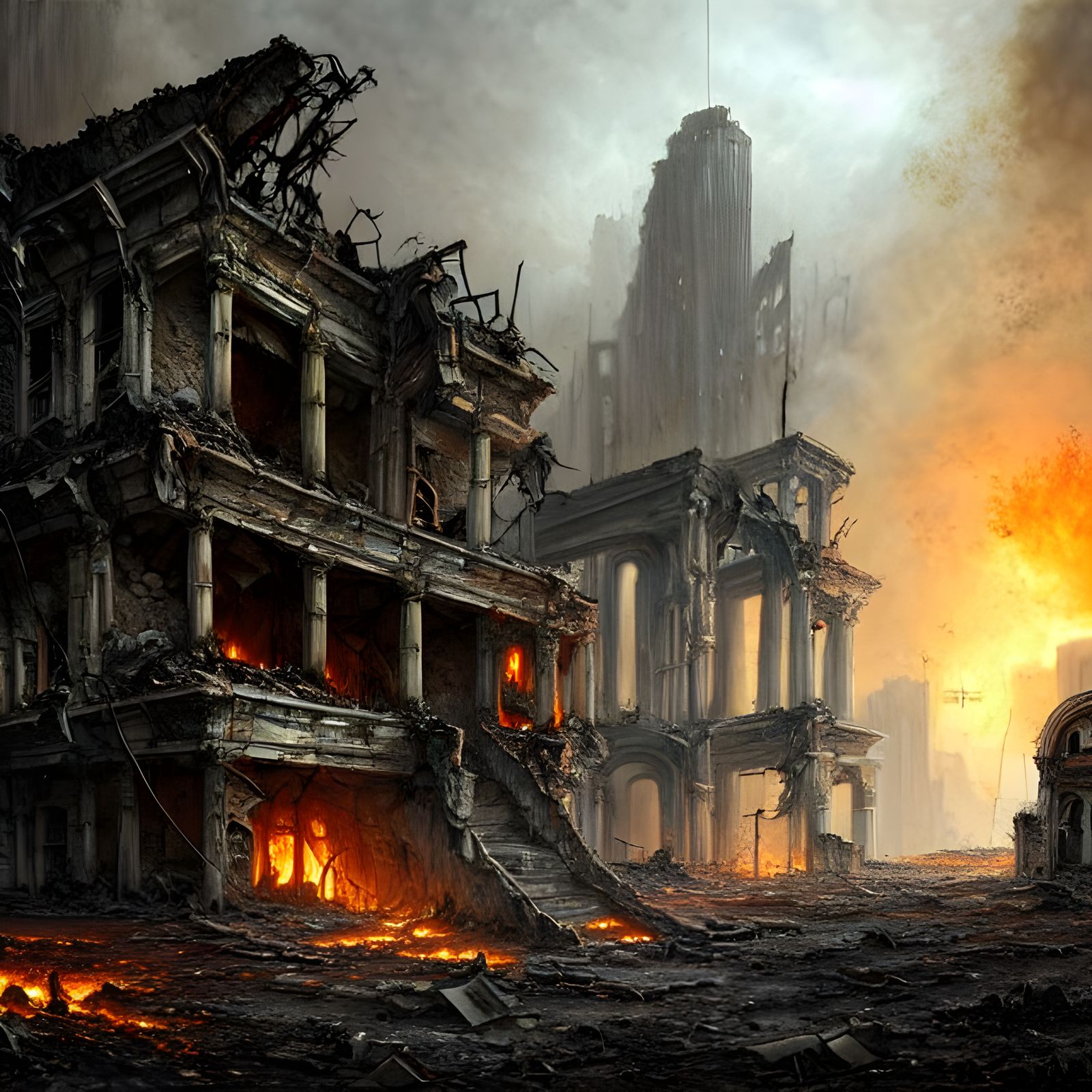 Detailed Post-Apocalyptic World in Ruins