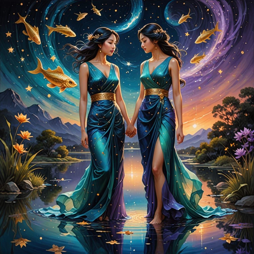 Dreamy Oriental Goddesses in Azure and Teal