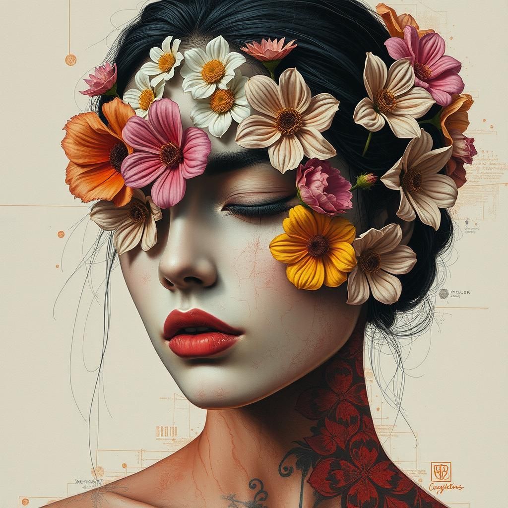 Floral Cyberpunk Portrait of a Woman