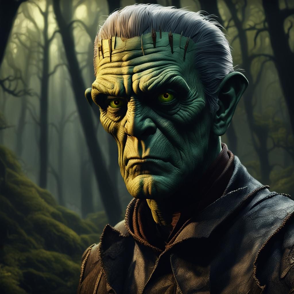 Frankenstein and Scarecrow Stroll Through Spooky Forest