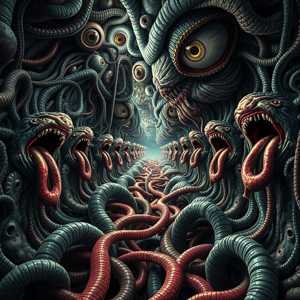 Surreal Horror Labyrinth of Flesh and Eyes
