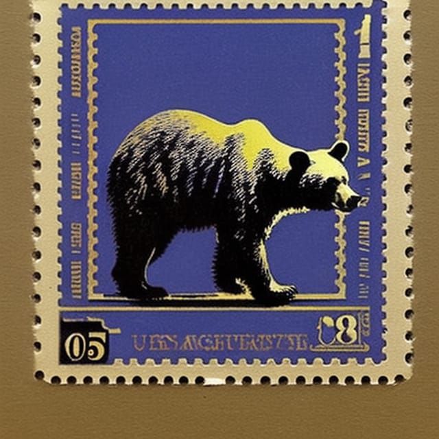 Black Bear Emerges from Stamp: Impressionistic Digital Art