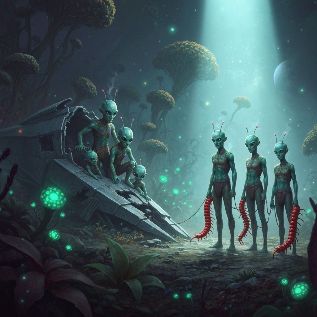 Alien Families Repair Spaceship on Earth: Matte Painting