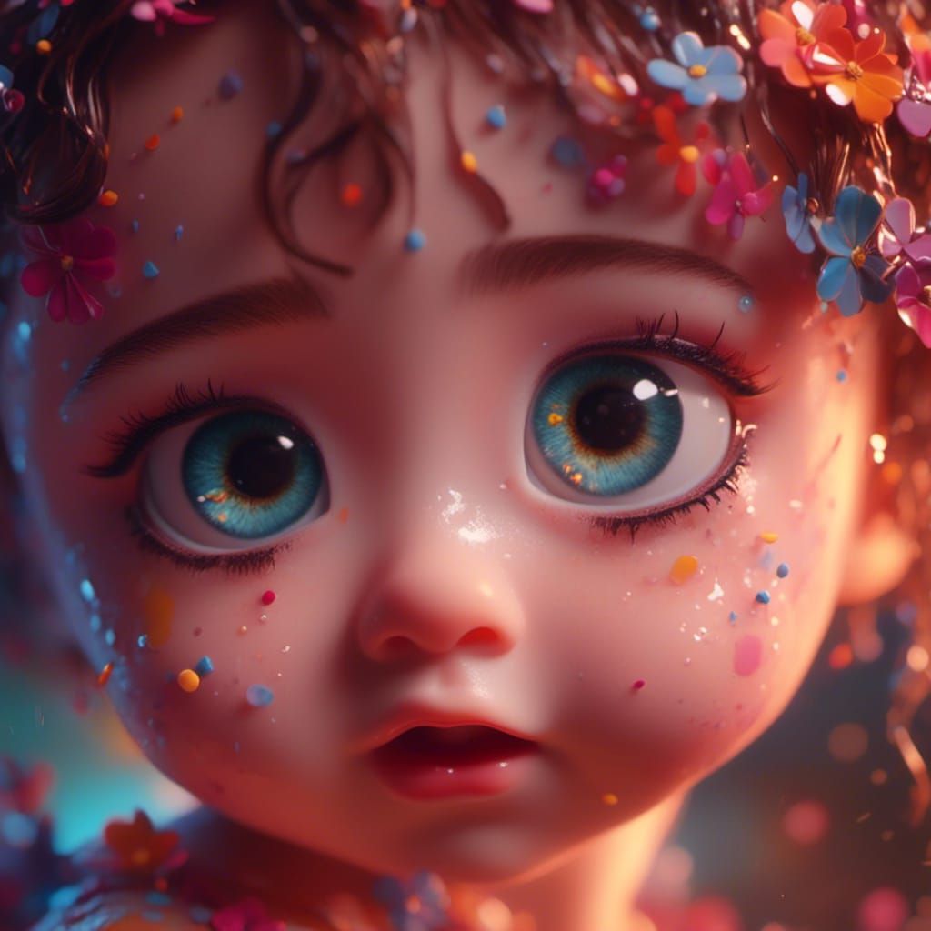 Hyperrealistic Baby Girl Portrait in Splash Art Style