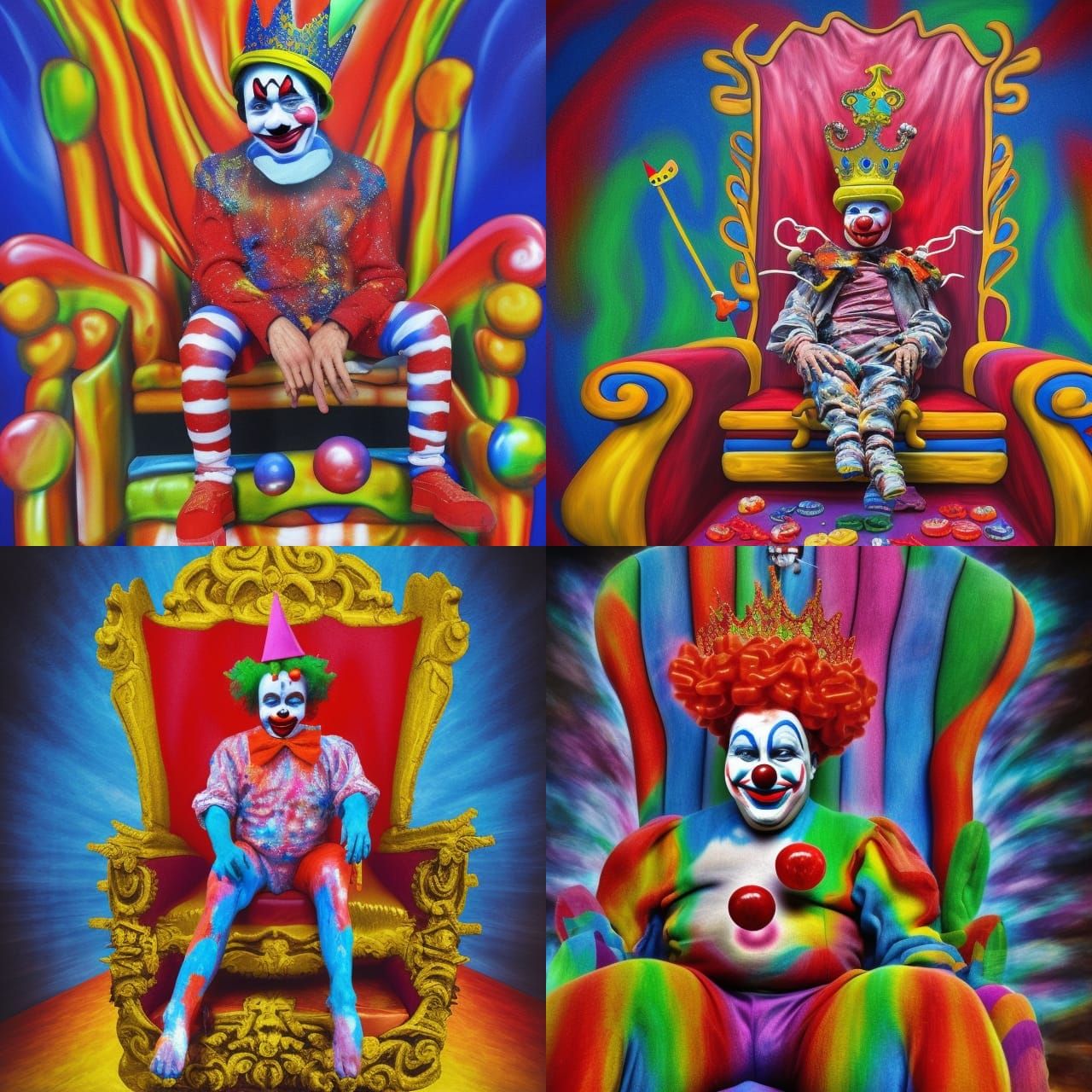 Clown King on Candy Throne: Hyperdetailed Action Painting