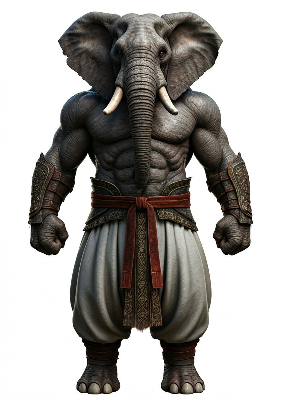 Muscular Elephant Warrior in Heroic Fantasy Pose