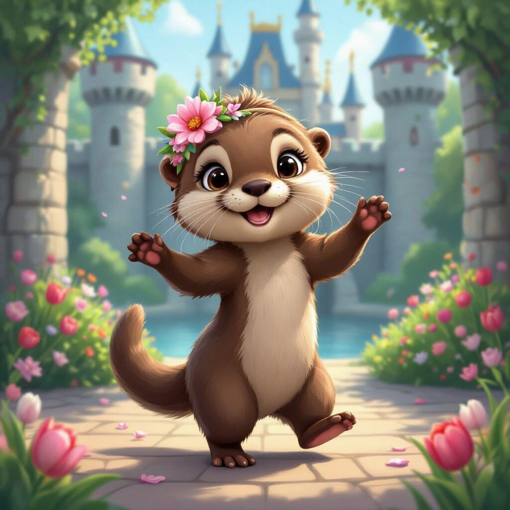 Dancing Otter Girl in Tulip Dress