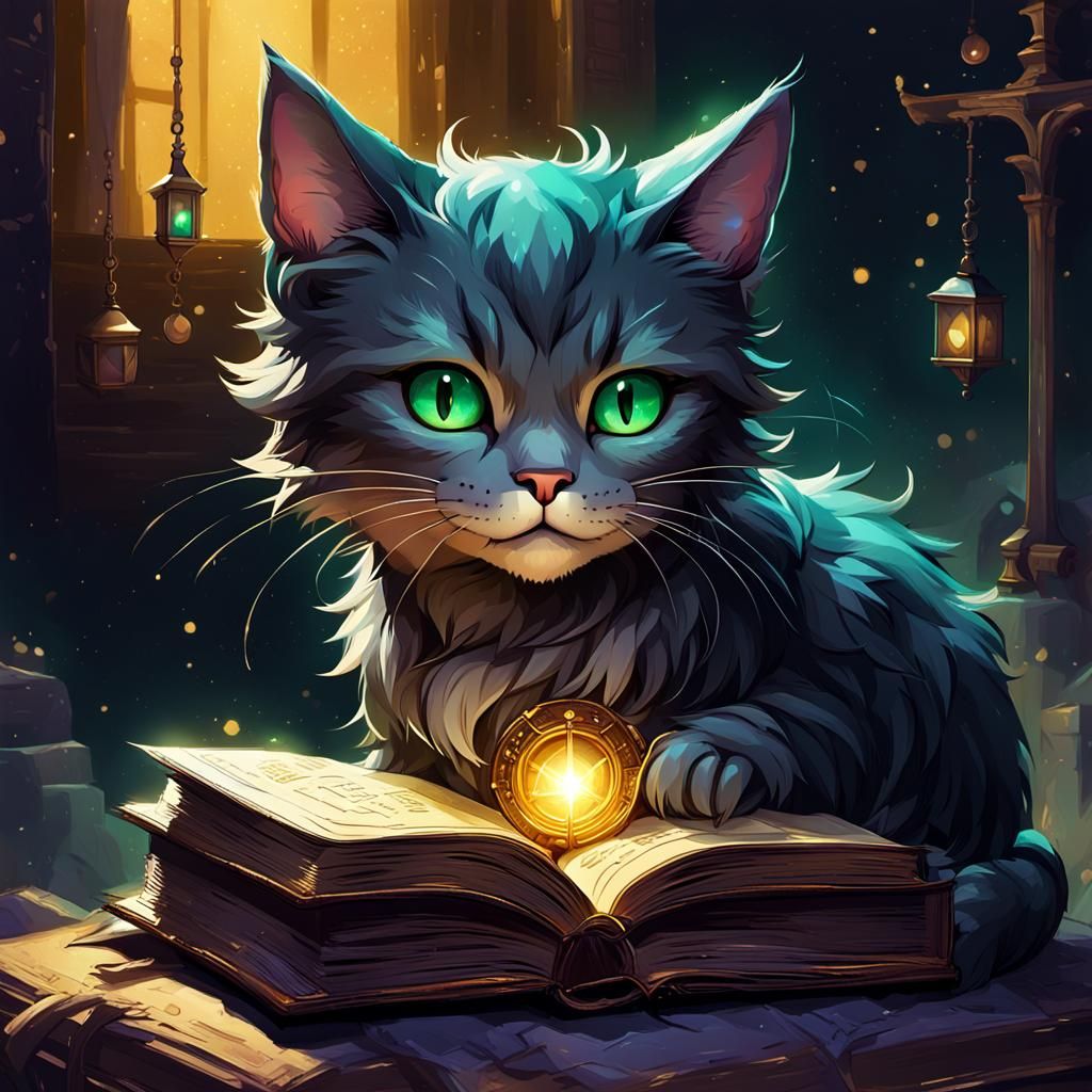 Fantasy Cat with Emerald Eyes in Manga Style
