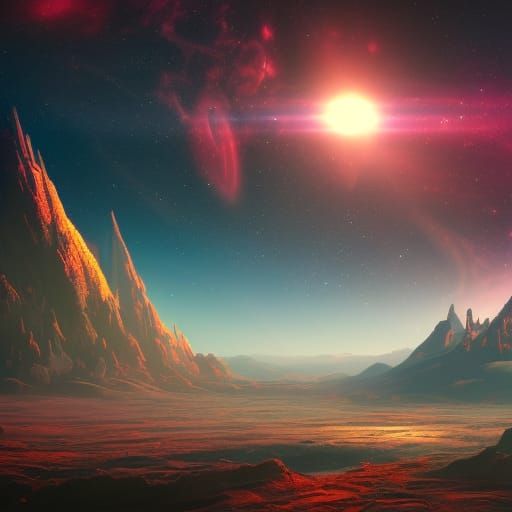 Cosmic Planet with Hills in Detailed Matte Painting