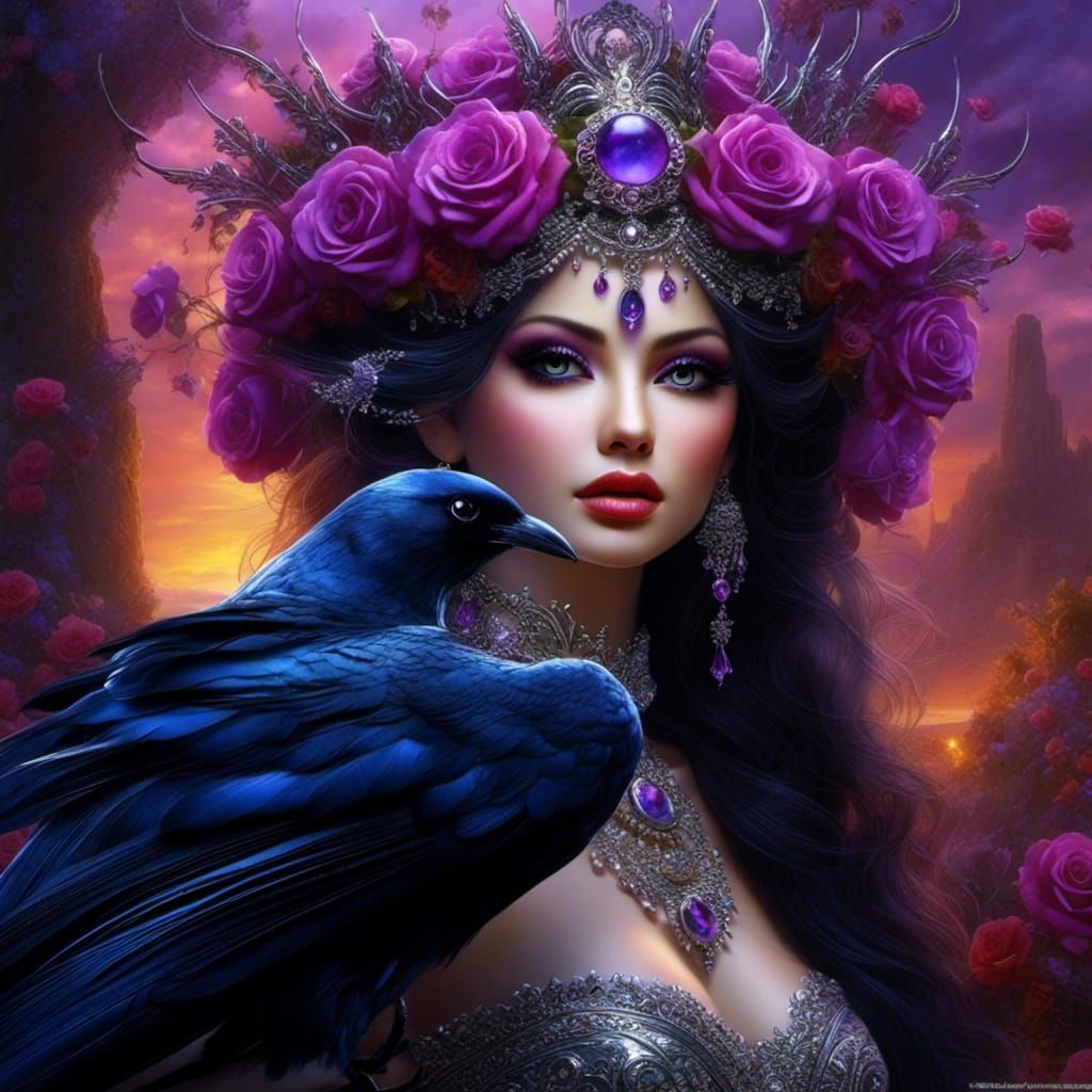 Crow with Thorn Crown in Cel-Shaded Style