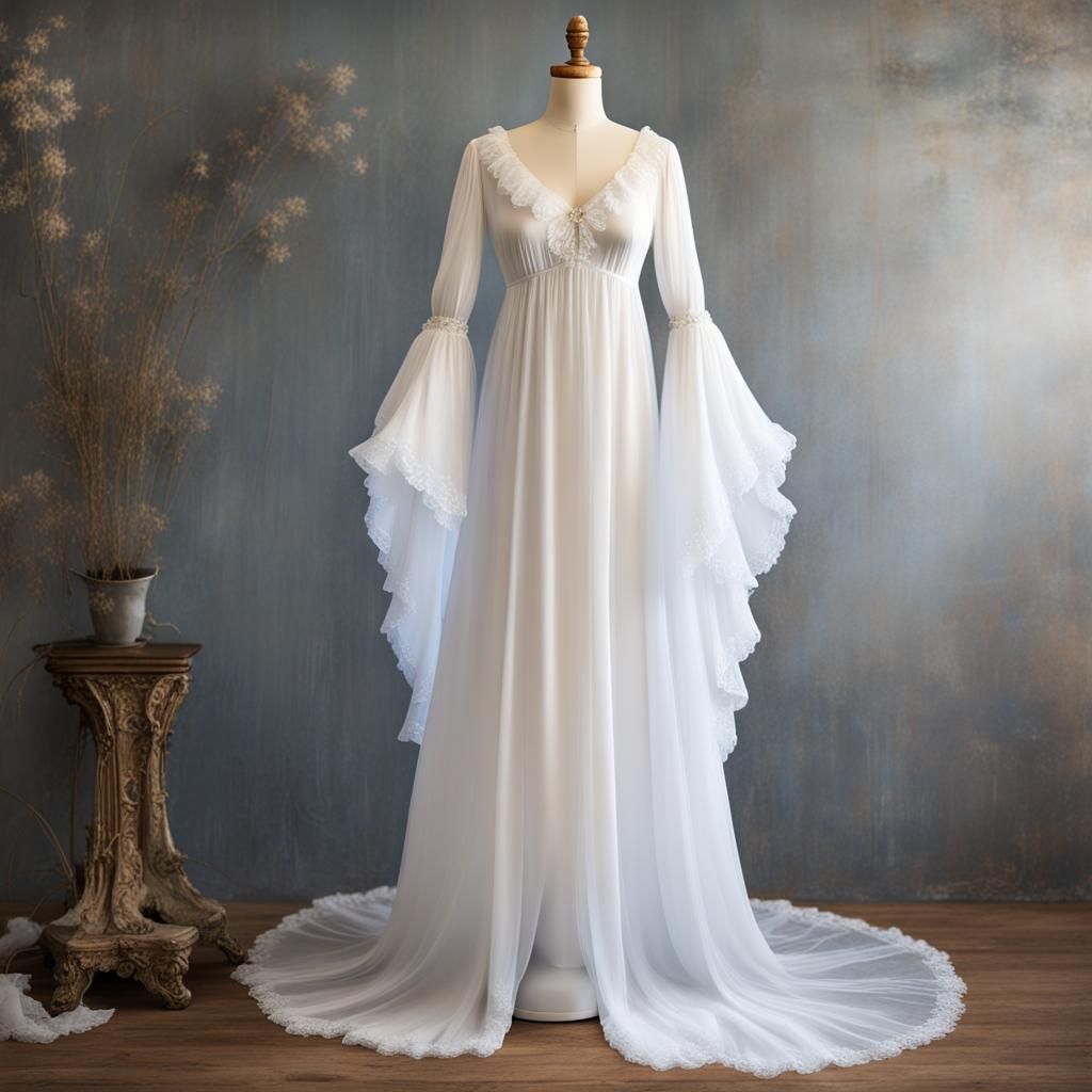 Ethereal White Nightgown on Dress Form: Fantasy Core