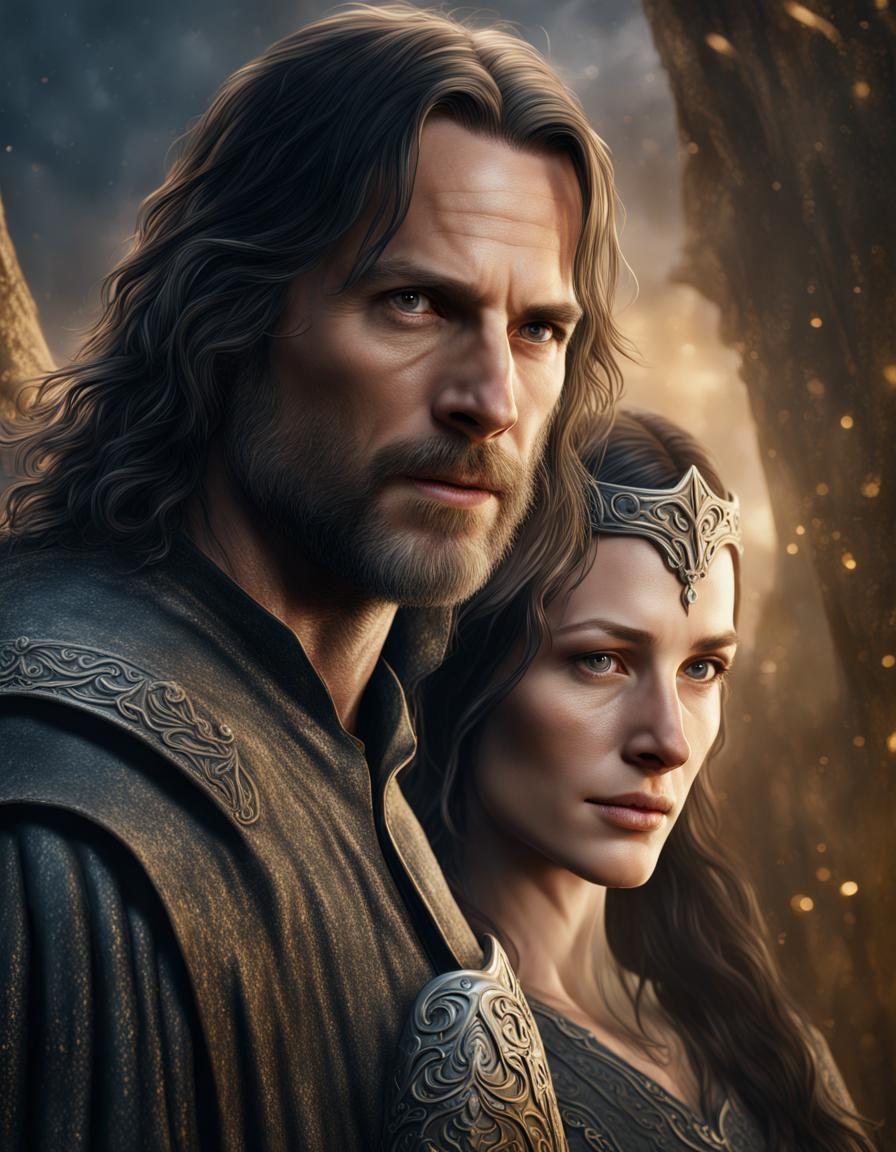 Aragorn and Arwen Portrait with Shining Stars