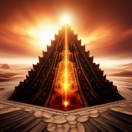 Golden Pyramid Healing Grid in Burning Desert