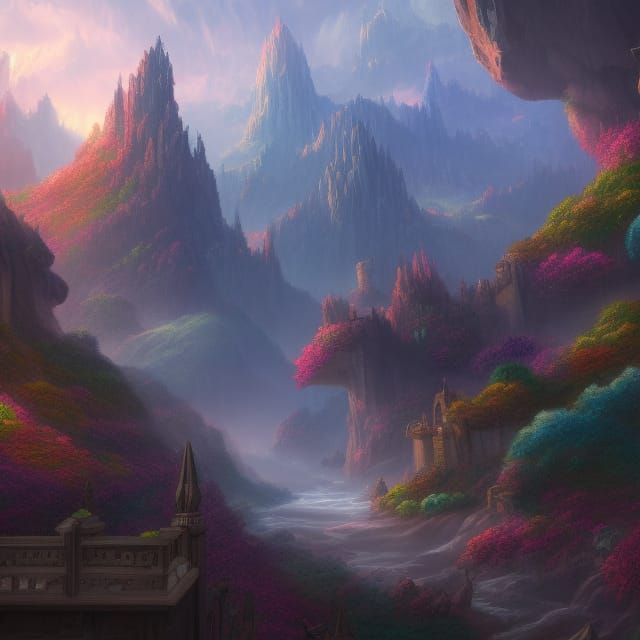 Fantastical Landscape Drawing in Detailed Matte Painting