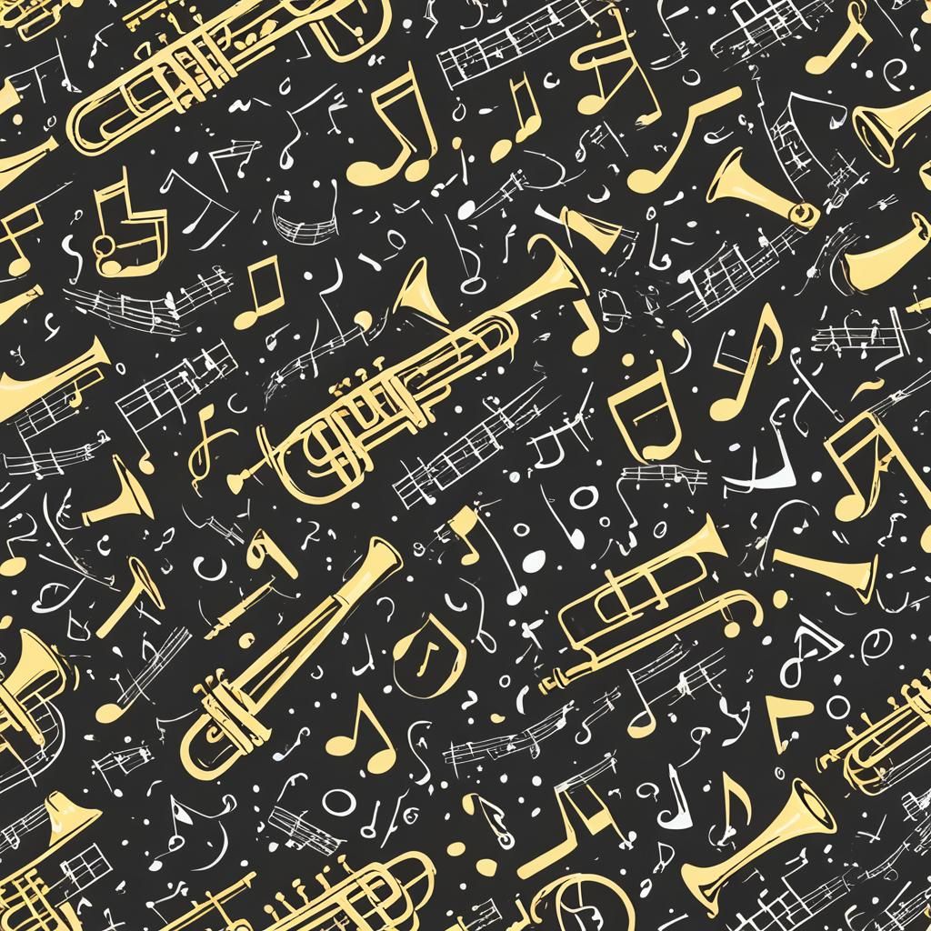 Trumpet with Musical Notes and Treble Clef