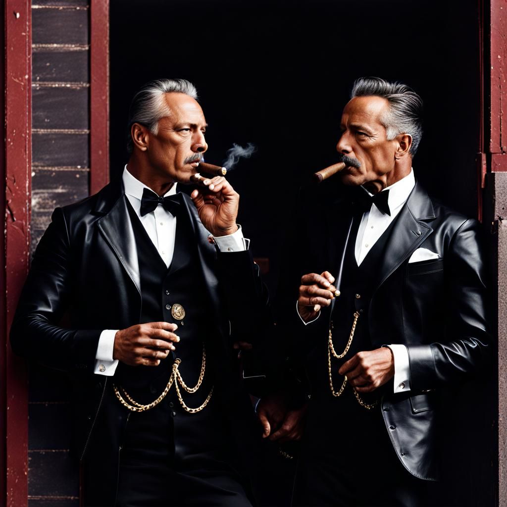 Men in Leather Suits Smoking Cigars