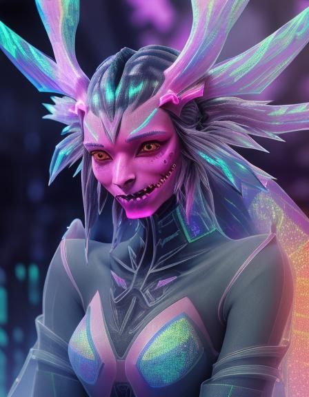 Cyberpunk Wendigo Girl with Holographic Antlers