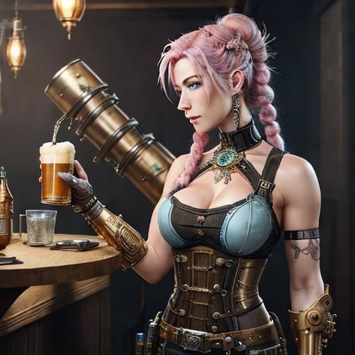 Biopunk Artificer with Steampunk Prosthetic Arm