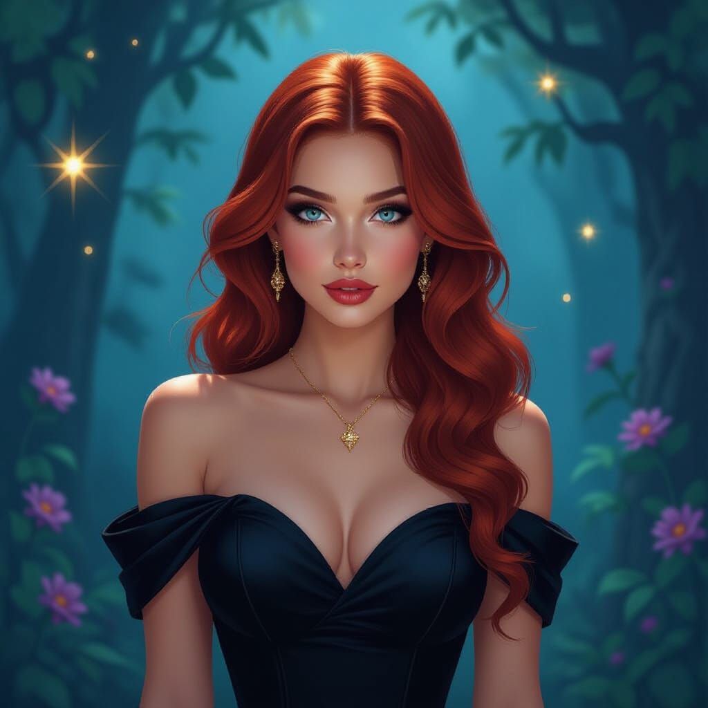 Redhead in Ethereal Forest, Hyperdetailed Fantasy Art