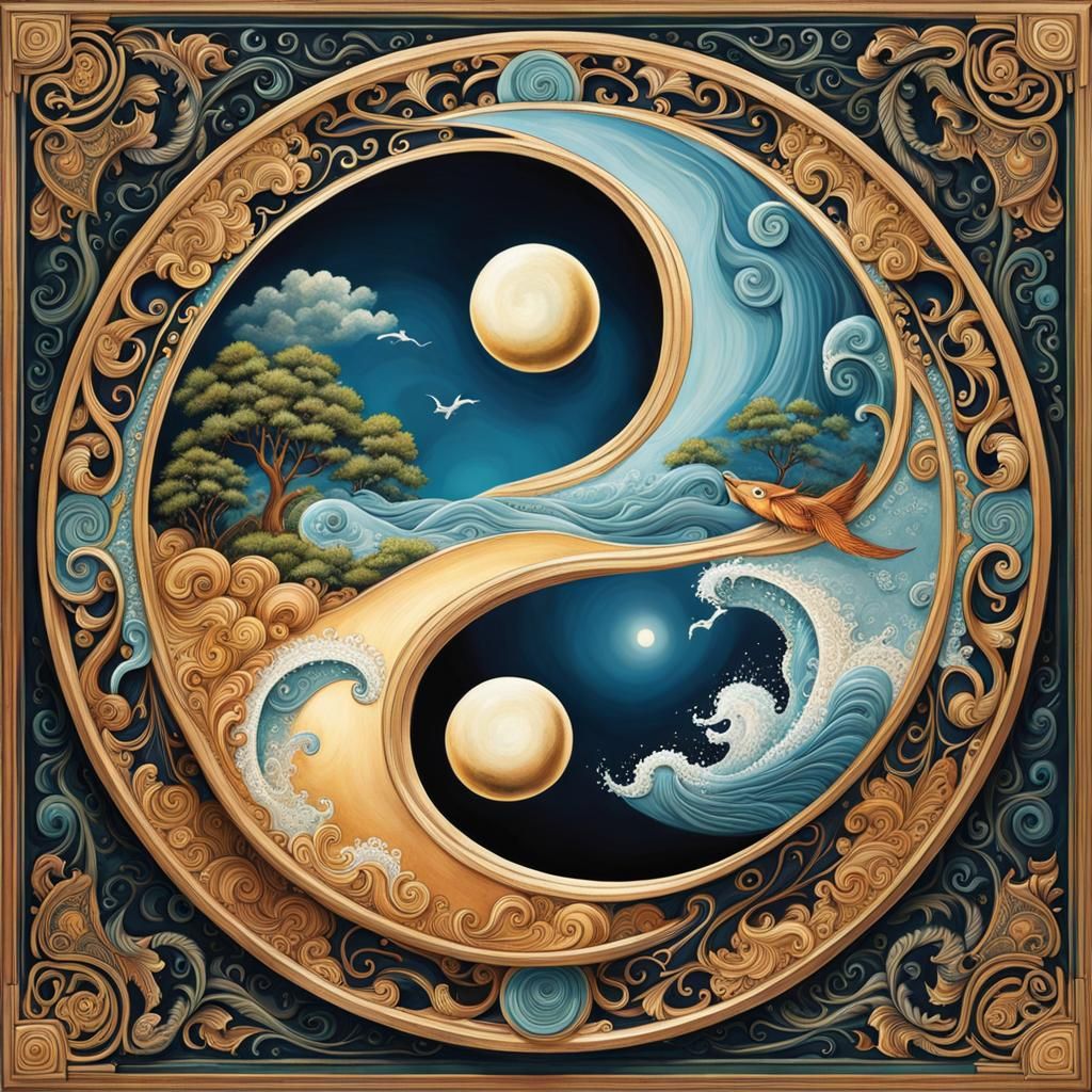 Ornate Yin Yang Symbol of Sea and Sky