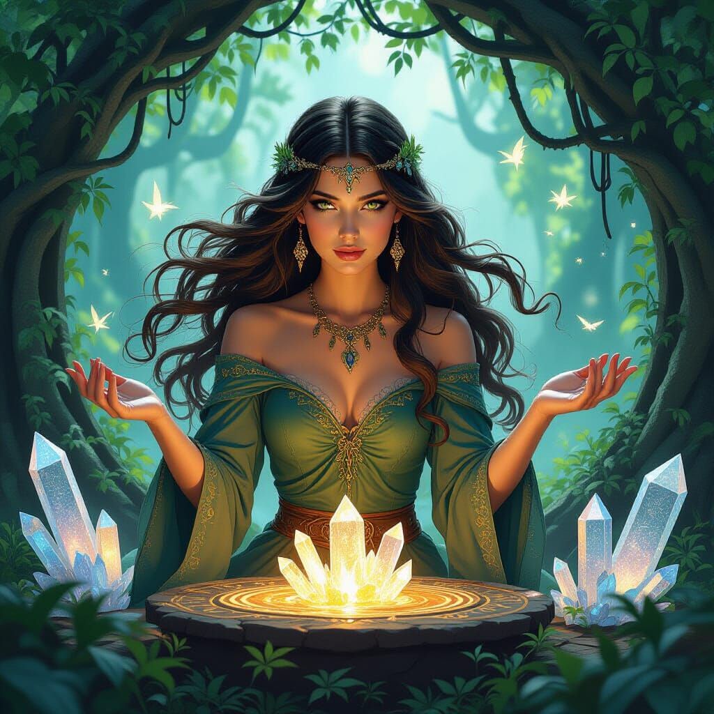 Mysterious Sorceress Ritual in Art Nouveau Style