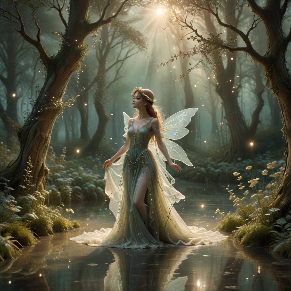 Whimsical Woodland Enchantress in Dreamy Moonlit Forest