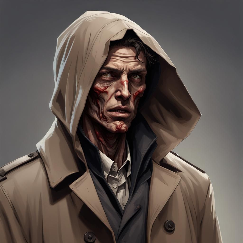Zombie 1930s German Man Portrait, Detailed Concept Art