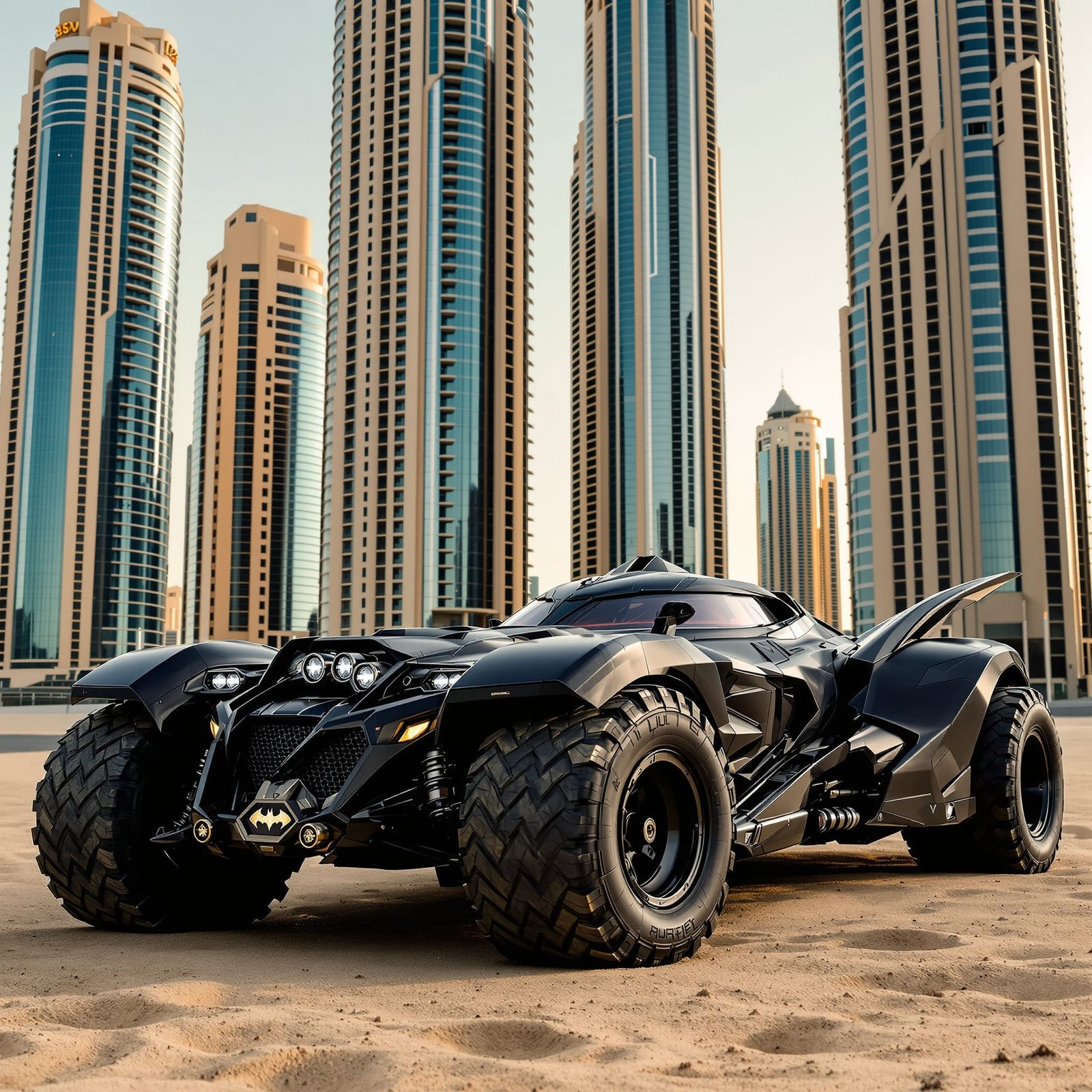 Batmobile in Dubai: Cinematic Golden Hour Photograph