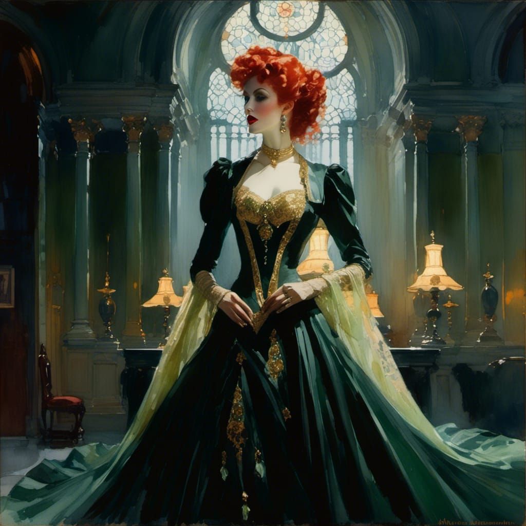 Futuristic Gothic Vampiress in Watercolor Style