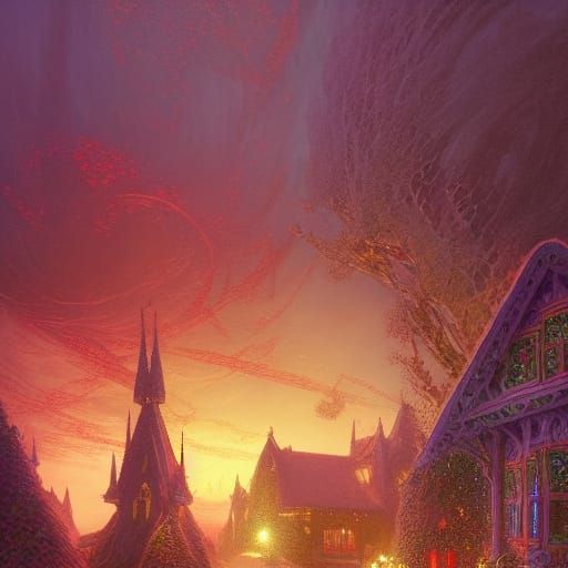 Gingerbread House in Candyland Gouache Wonderland