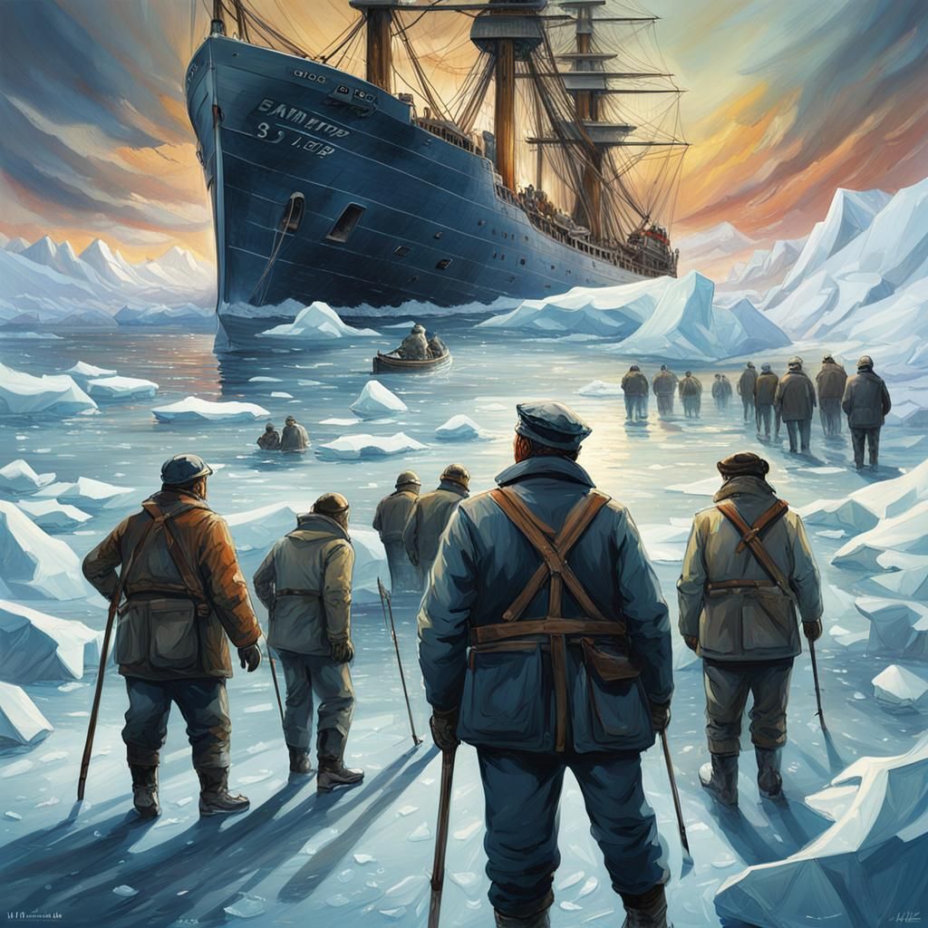 Shackleton's Endurance Sinking in Hyperrealistic Splash Art