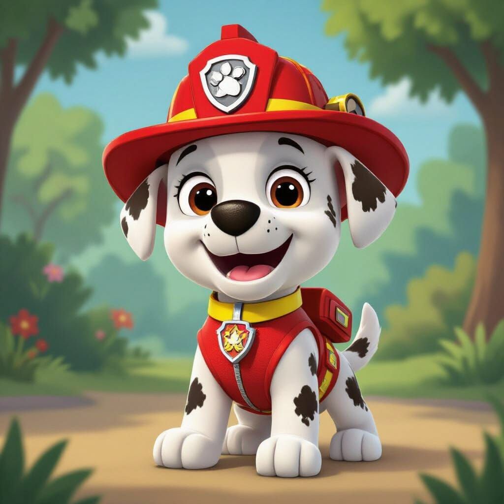 Cute Dalmatian Firefighter Puppy with Big Smile