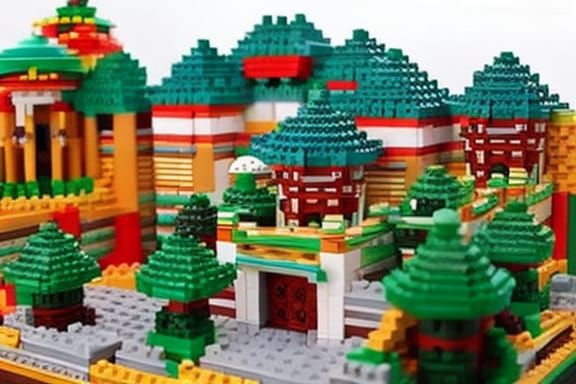 Hyperdetailed Lego Anime Village Scene