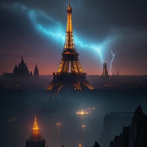 Mystical Eiffel Tower in Fantasy Landscape