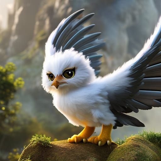 Intricate Baby Griffin with Luminous Crystal Sparkles