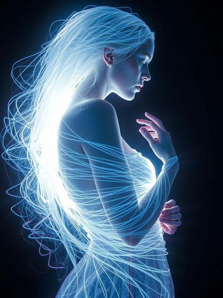 Bioluminescent Woman Dancing in Laser Light