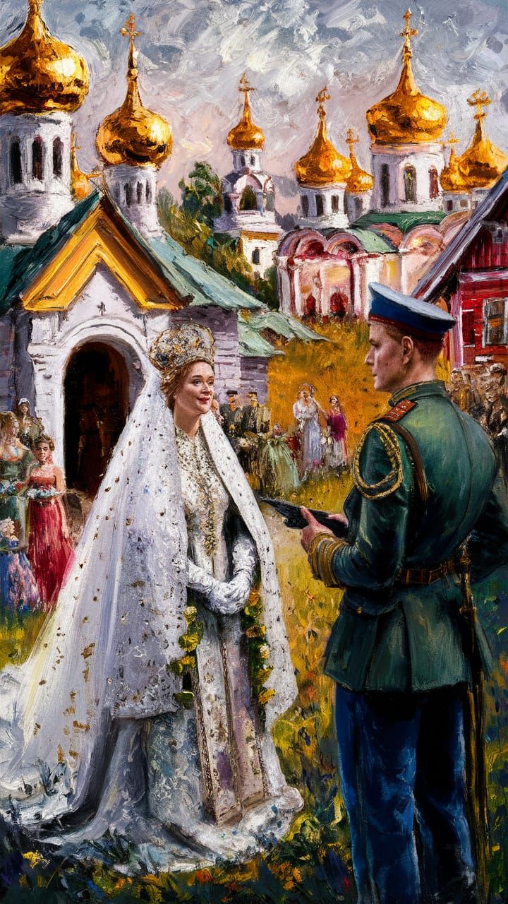 Russian Orthodox Wedding in Gouache Style