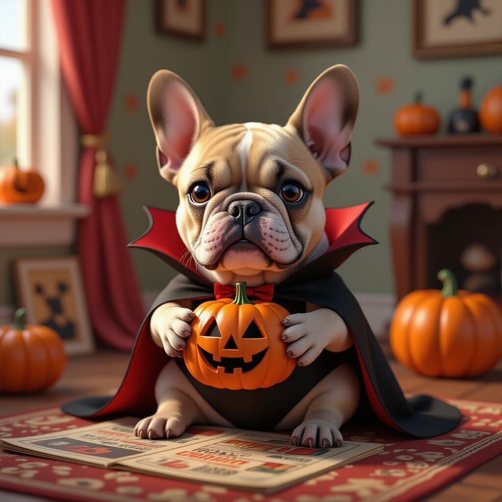 French Bulldog Vampire with Pumpkin on Comics