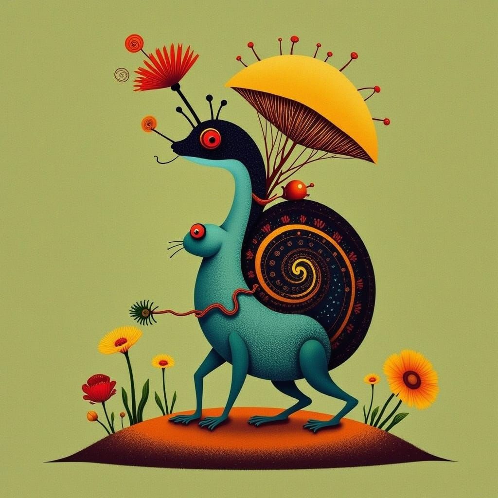 Surreal Bengali Folk Art Depicts Frog Under Umbrella