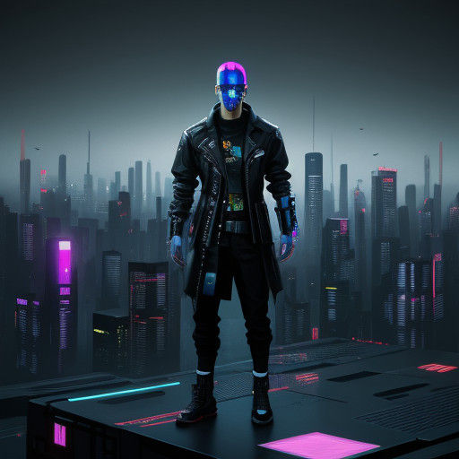 Neon Minimalist Cityscape in Cyberpunk Style