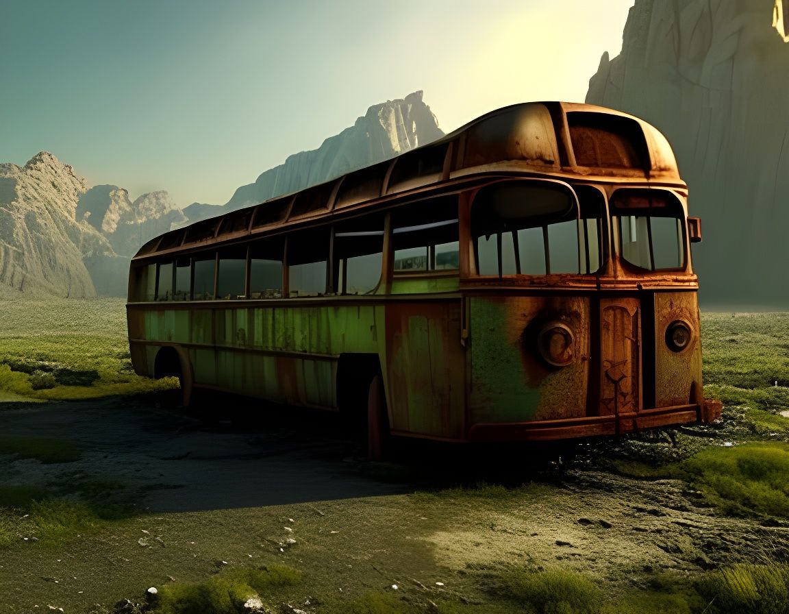 Post-Apocalyptic Bus: Abandoned Relic in Digital Art