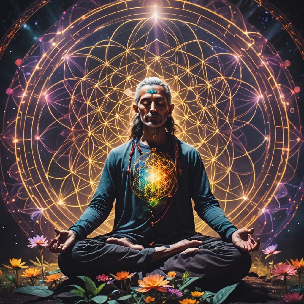 Meditating Entity with Chakras in Cinematic Style