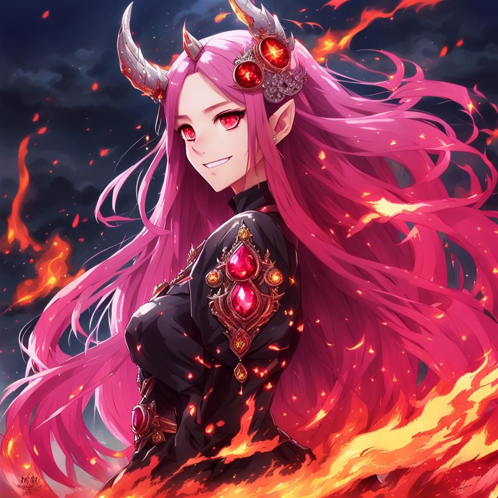 Fiery Demon Queen Portrait in Anime Style
